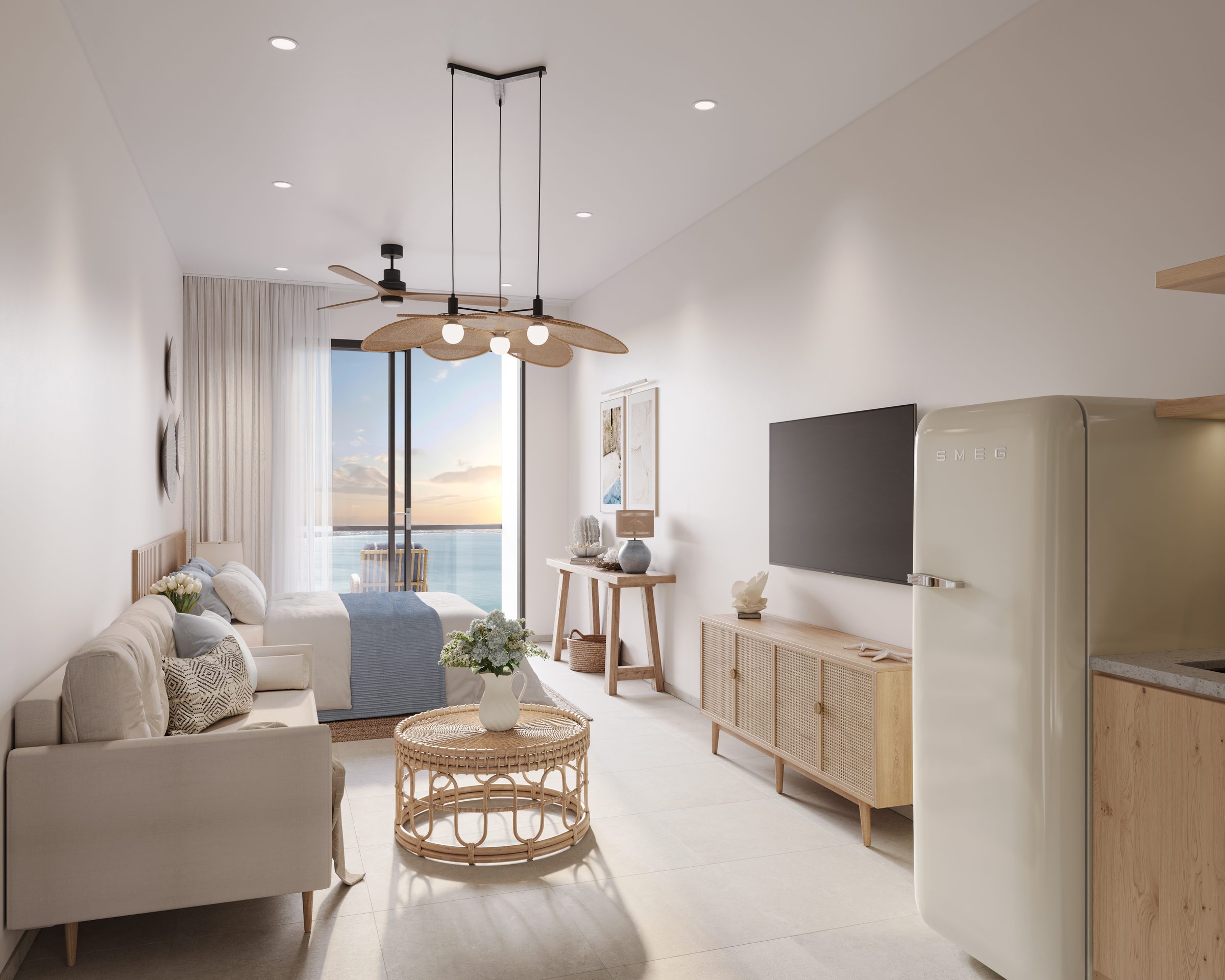 Căn hộ Studio nhìn ra cửa kính hướng biển