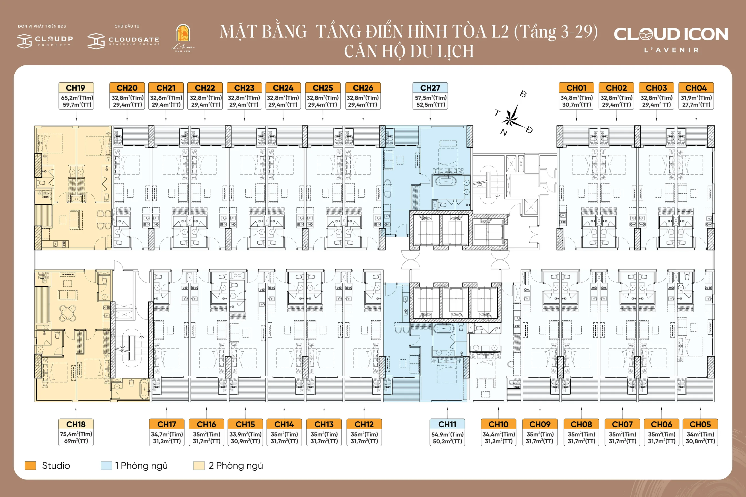 Mặt bằng tầng điển hình tòa L2 (tầng 3–29)